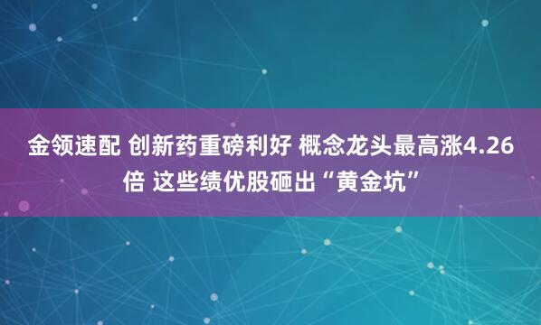 金领速配 创新药重磅利好 概念龙头最高涨4.26倍 这些绩优股砸出“黄金坑”